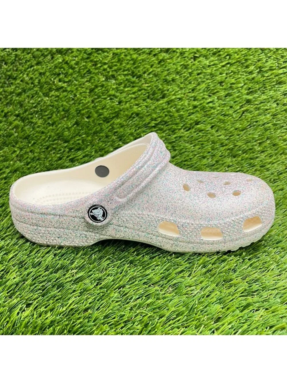 Crocs Classic Glitter Clog Girls Size 5Y Purple Blue Outdoor Slip On Sandals